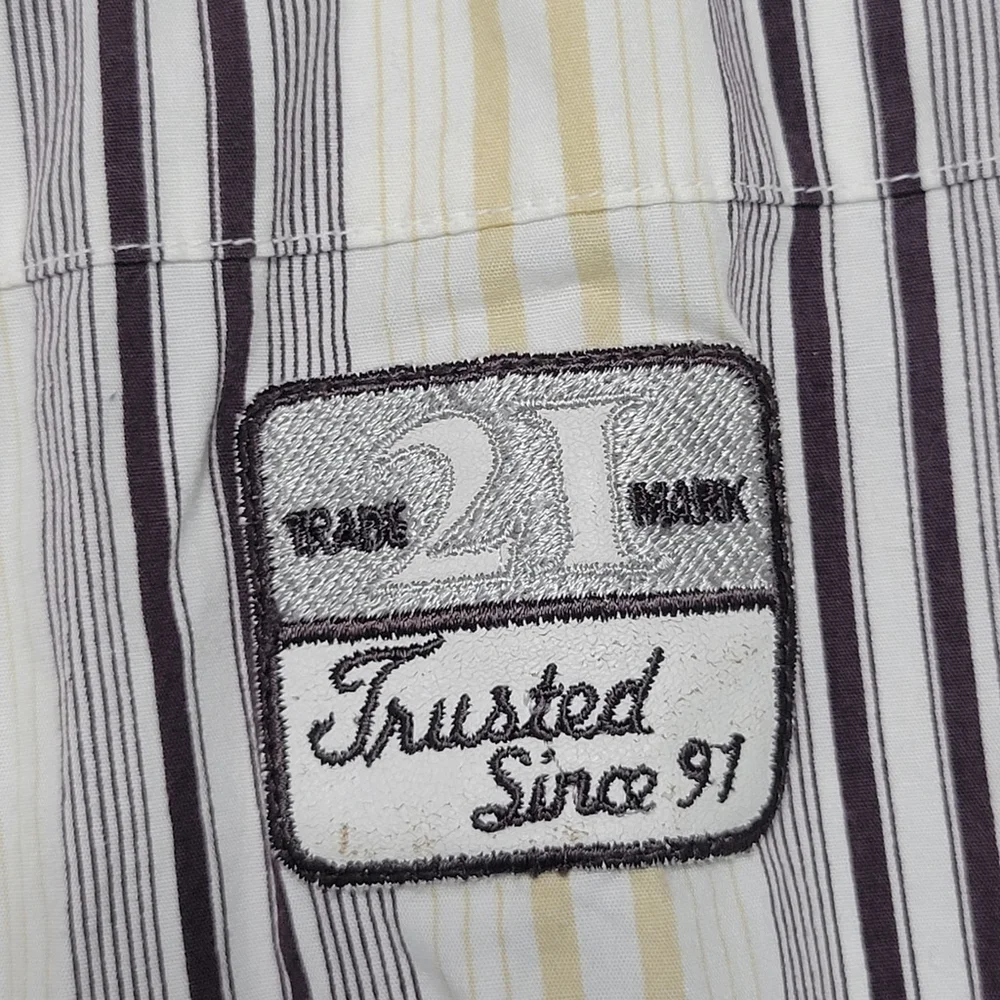 South Pole Authentic Collection Striped Button Up Patches Size XXL Purple Tan